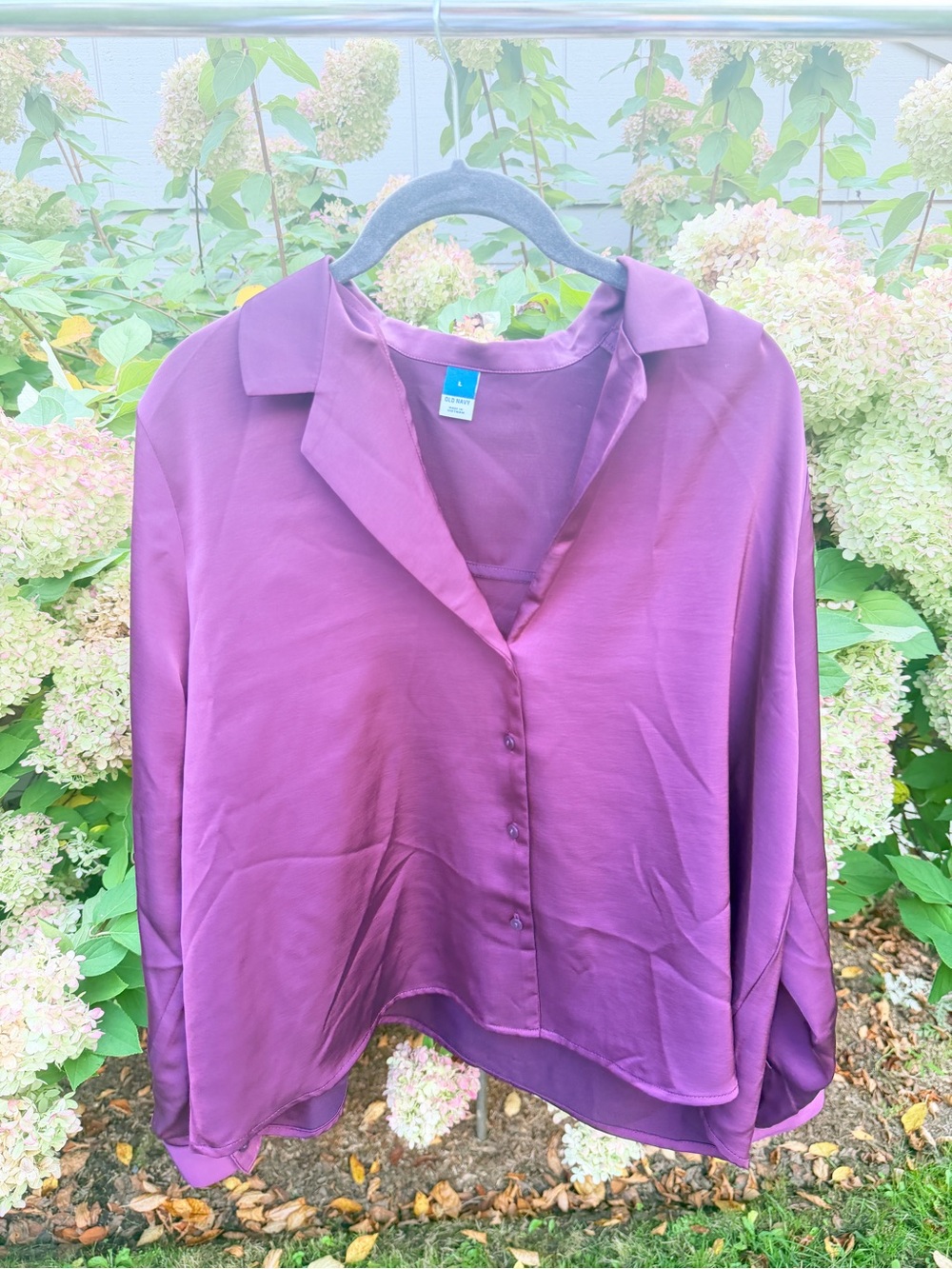 Old Navy Plum Button-Down Satin Blouse